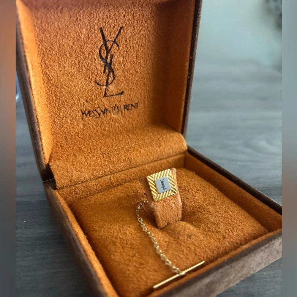 Yves Saint Laurent Vintage Gold and Silver Tie Pin with Box